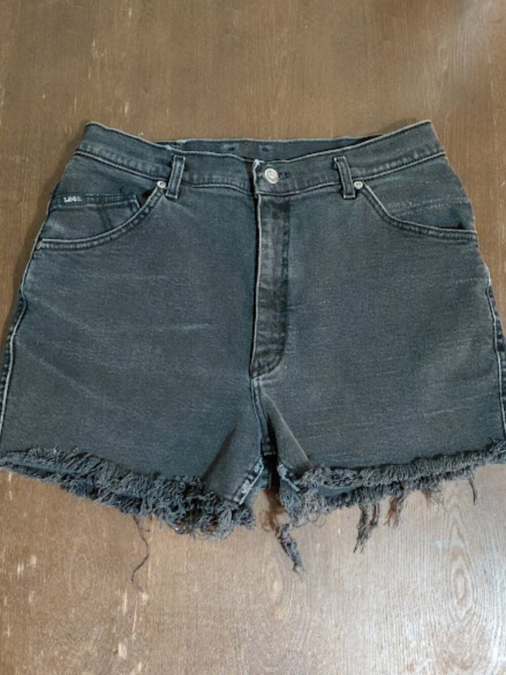 Vintage 80's Lee Riders Cut-Off Charcoal Denim High-Rise Jean Shorts Size 16P